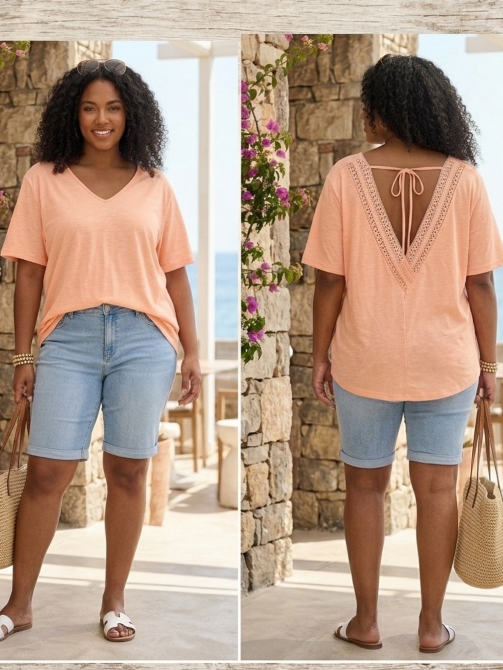 NWT ✨ Women's Peach Crochet-Trim V-Back Top by SHEIN vacay curve - 3XL